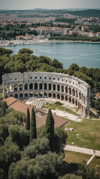Вид с воздуха на Колизей в Риме.