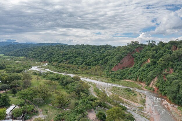 Aerial view of the Conchas River in Metan province of Salta Argentina