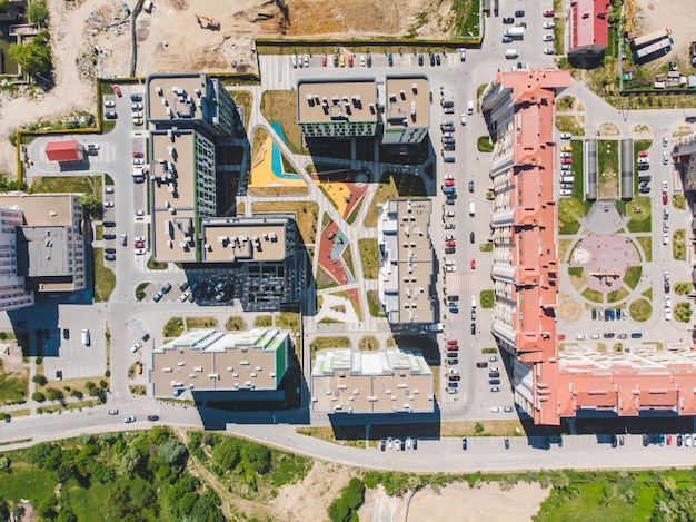 Aerial view of construction site of apartments