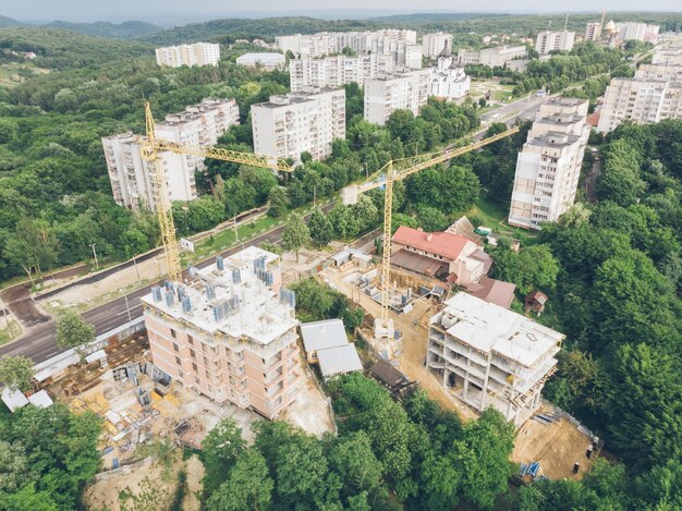 Aerial view of construction site highrise building development