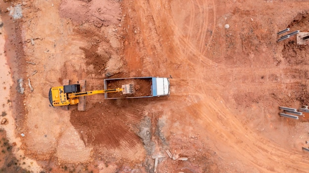 Aerial view construction site with tower crane and building construction site Construction sites