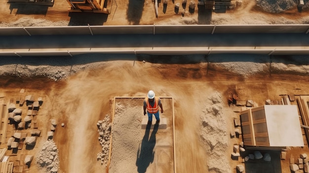 Aerial view of construction worker in construction Generative ai