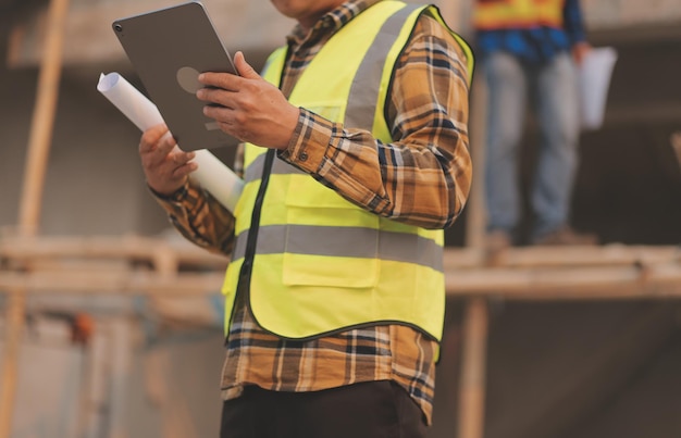 Aerial view of construction worker in construction site