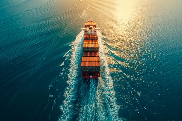 Aerial view container cargo maritime ship freight shipping by container cargo ship Global business import export commercial trade logistic container cargo freight shipping