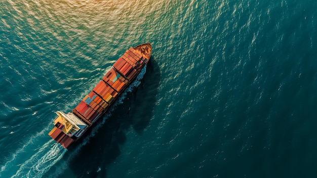 Aerial view container cargo ship import export commerce business trade logistic and transportation of International by container cargo ship boat in the open sea Ai generated