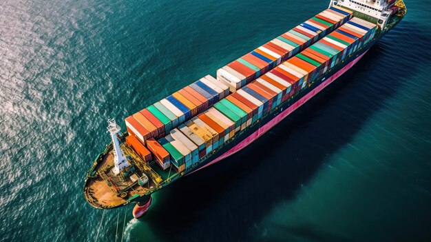 aerial view container cargo ship at sea generative AI