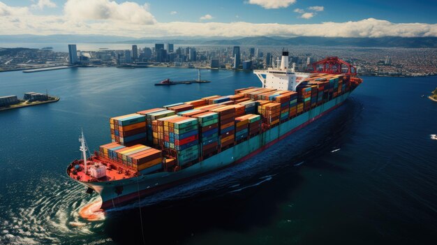 Aerial View Of Container Cargo Ship In Sea