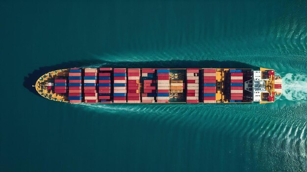 Aerial view of container cargo ship in sea