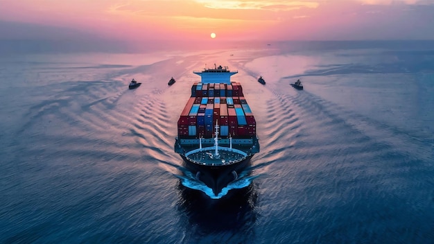 Aerial view of container cargo ship in sea