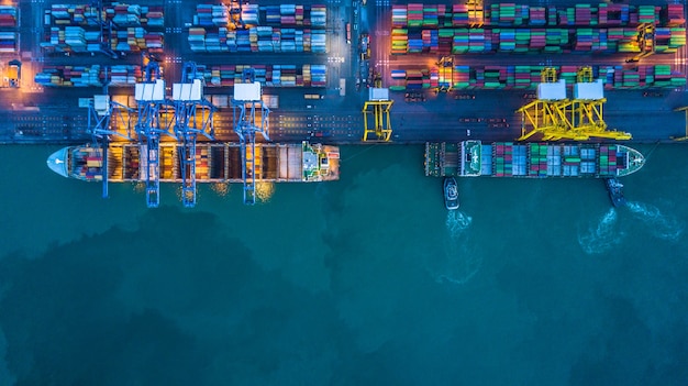 Aerial view of container cargo ship