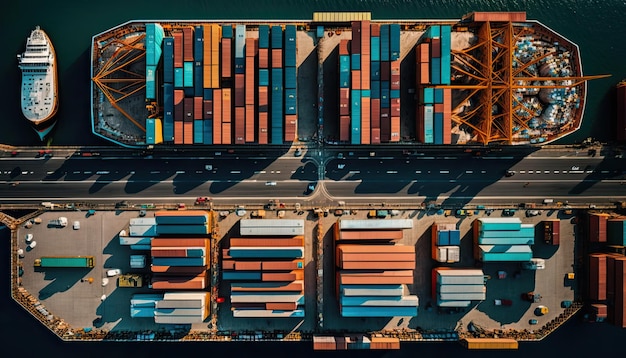 Photo aerial view container international shipping logistic business made by aiartificial intelligence