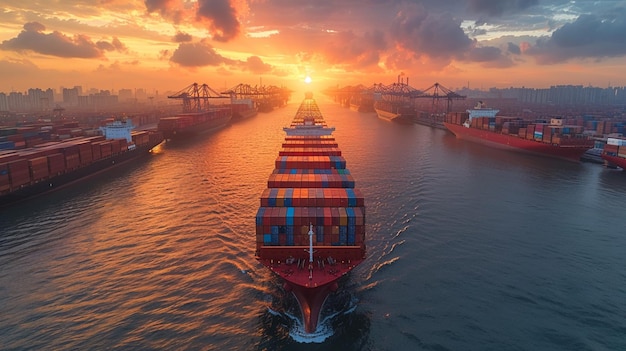 Aerial View of a Container Ship Generated by AI