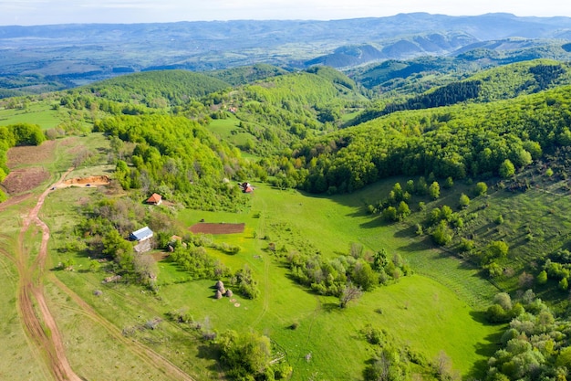 Aerial view of countryside houses