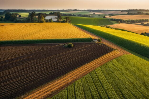 aerial view of the countryside in the morning at sunrise aerial view of the countryside in the