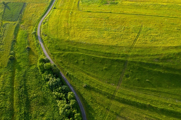 Aerial view of countryside vibrant green hills Transylvania Romania