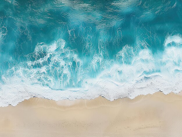 Aerial View of Crashing Ocean Waves on Beach