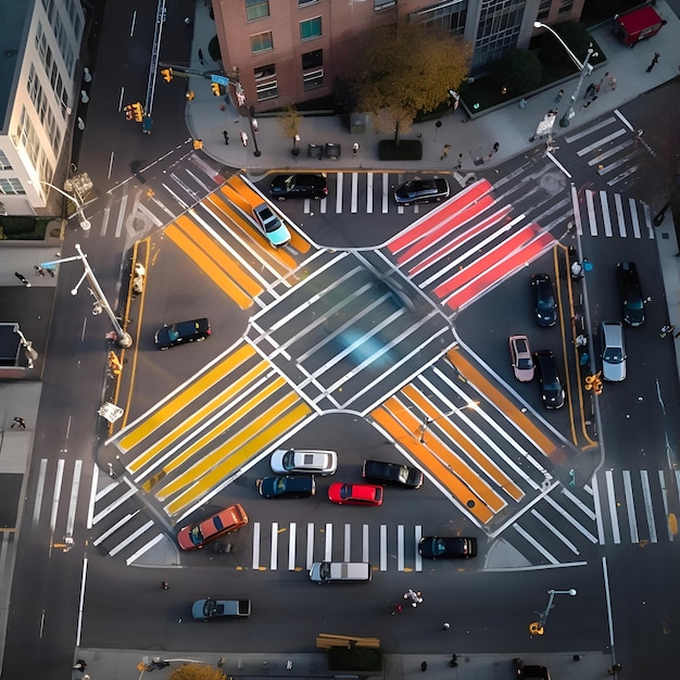 Photo aerial view of a crossroads and roads in the city