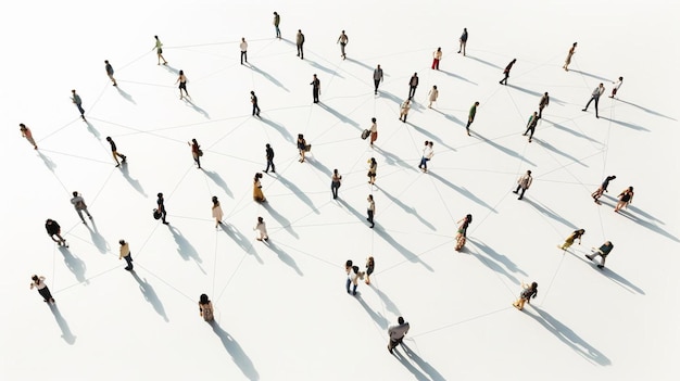 aerial view of crowd people connected by lines