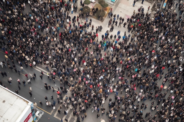 aerial view of Crowds standing on two separated zones