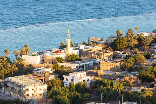 Aerial view of Dahab town from the mountain nearby, South Sinai, Egypt