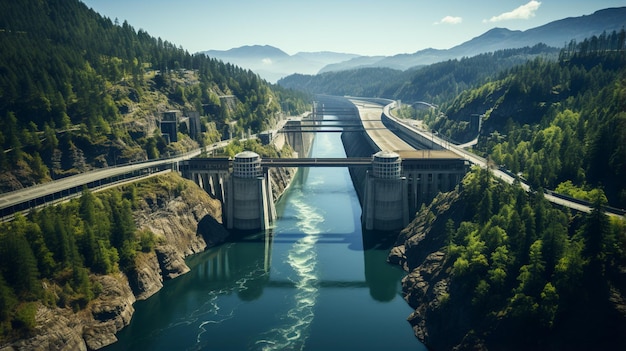 aerial view of the dam in the alps of switzerland