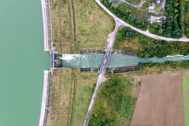 aerial view of the dam of metkow city poland