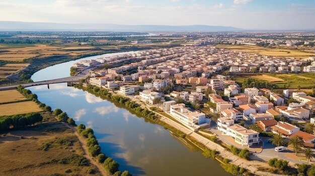 Photo aerial view of deltebre a small town in delta of the river ebro in spain