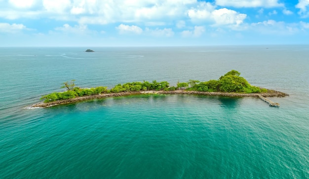 Aerial view of a desert island in a turquoise water located in the Gulf of Thailand is so beautiful