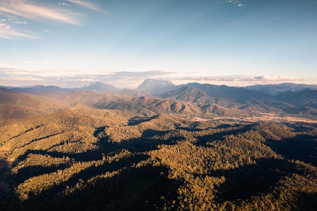 Aerial view of Doi Luang Chiang Dao mountain in tropical rainforest on national park at evening Chiang Dao Chiang Mai Thailand