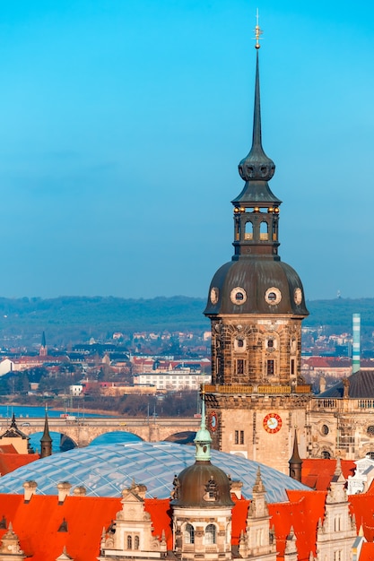 Aerial view of domes and roofs Dresden, Germany