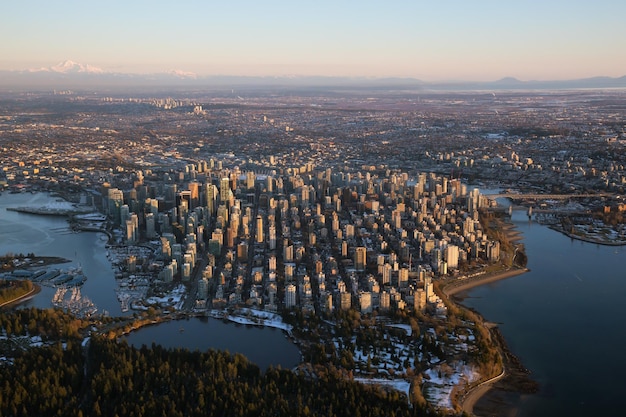 Aerial View of Downtown City of Vancouver Modern Cityscape