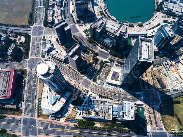 Aerial view of downtown skyscrapers