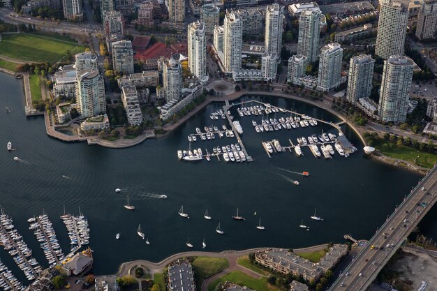 Aerial View of Downtown Vancouver British Columbia Canada Modern City