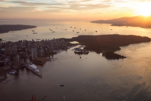 Aerial view of Downtown Vancouver City Modern Cityscape