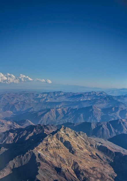 Aerial view of dramatic landscape against clear sky