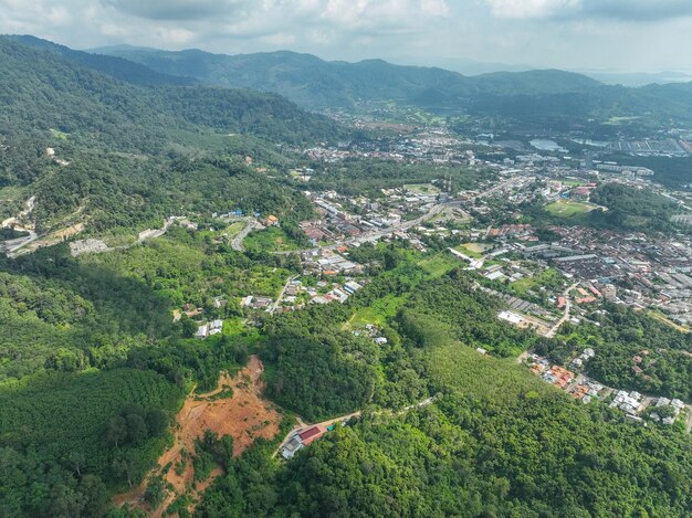 Aerial view Drone camera top view rainforest trees ecology with healthy environment concept and summer background