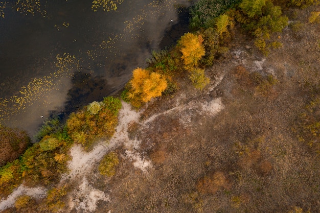 Aerial view drone shot ÃÂ¡olorful autumn landscape