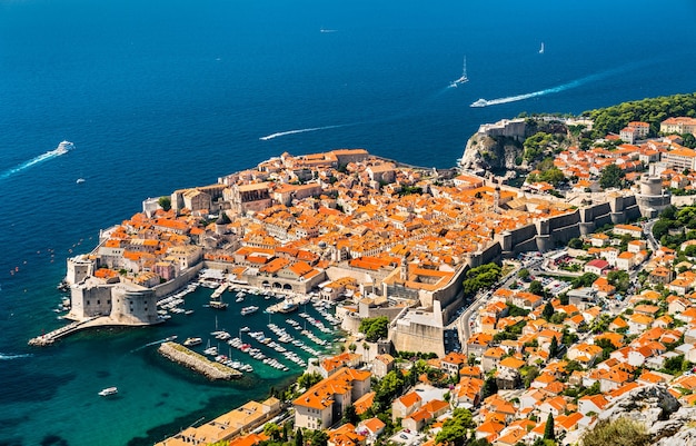 Aerial view of Dubrovnik, a prominent tourist destination on the Adriatic Sea in Croatia