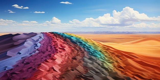 Foto vista aerea delle dune nel deserto con la sabbia colorata dell'arcobaleno
