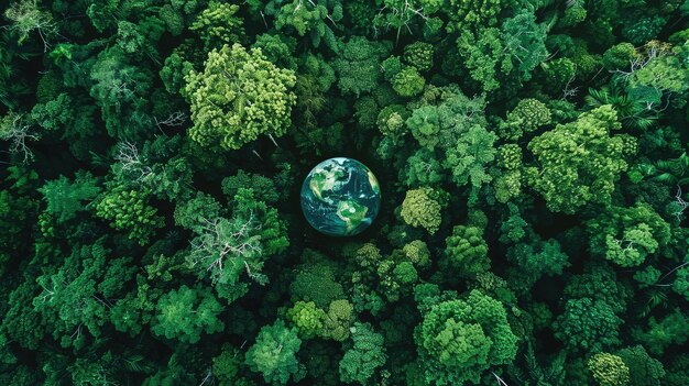 Photo aerial view of earth surrounded by lush green trees