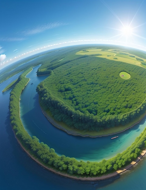 Foto una vista aerea della terra con foreste lussureggianti oceani puliti ed energia rinnovabile