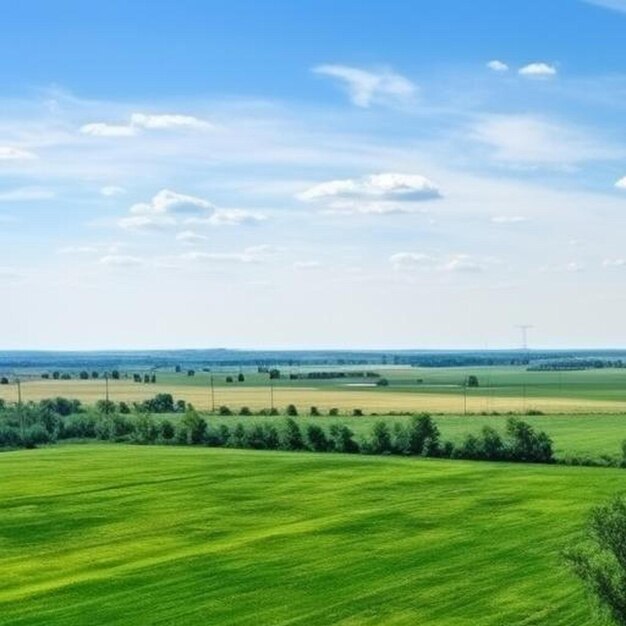 Photo aerial view of empty intercity road between green agricultural fields