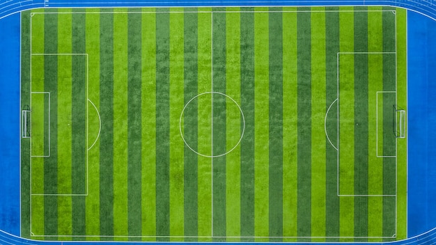 aerial view of empty soccer field