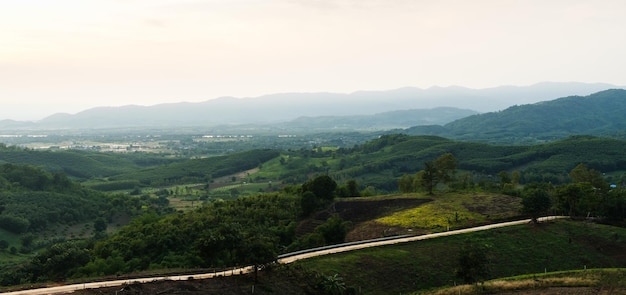 CHIANGRAI의 끝없는 녹지의 항공 보기 Mae Ngern Chiang Saen Subdistrict의 보기