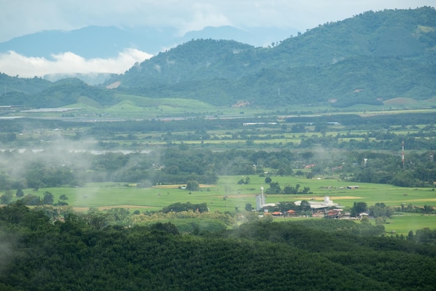 CHIANGRAI의 끝없는 무성한 목초지의 공중 전망. Mae Ngoen Subdistrict Chiang Saen 지역 Chiang Rai의 전망.