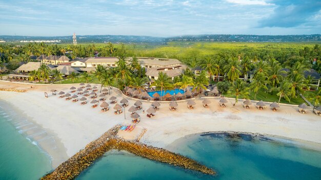 Aerial view of exotic tanzania with luxury resort and turquoise