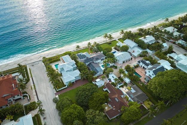 Aerial view of expensive residential houses in island small town Boca Grande on Gasparilla Island in southwest Florida American dream homes as example of real estate development in US suburbs