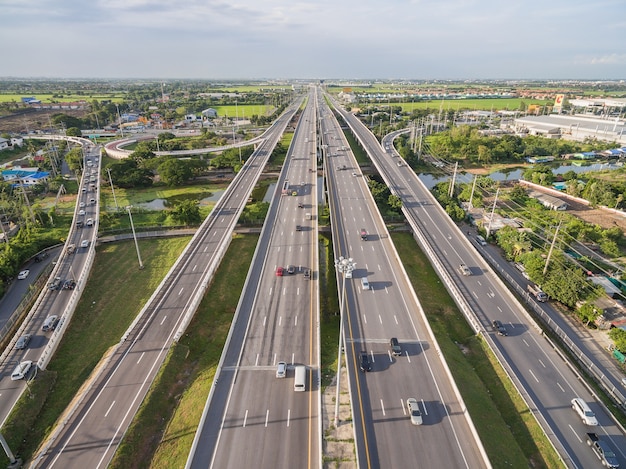 Aerial view of expressway in bangkok city thailand