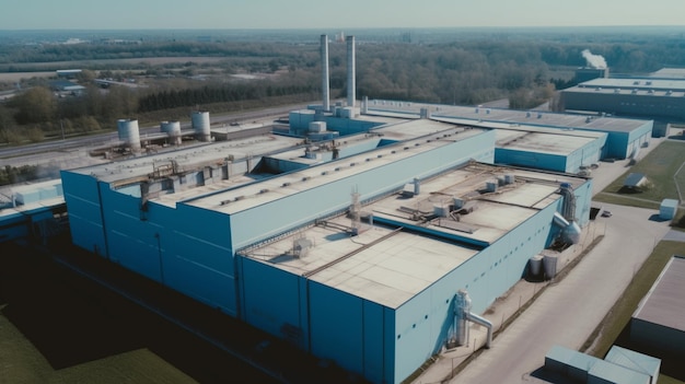 Aerial view of a factory building