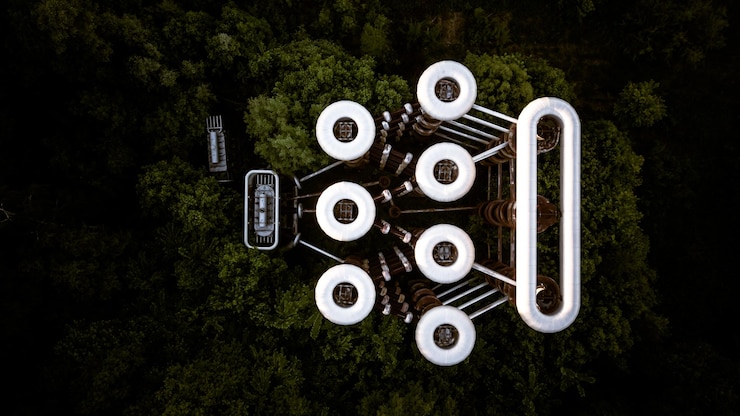 Photo aerial view of factory by trees in forest
